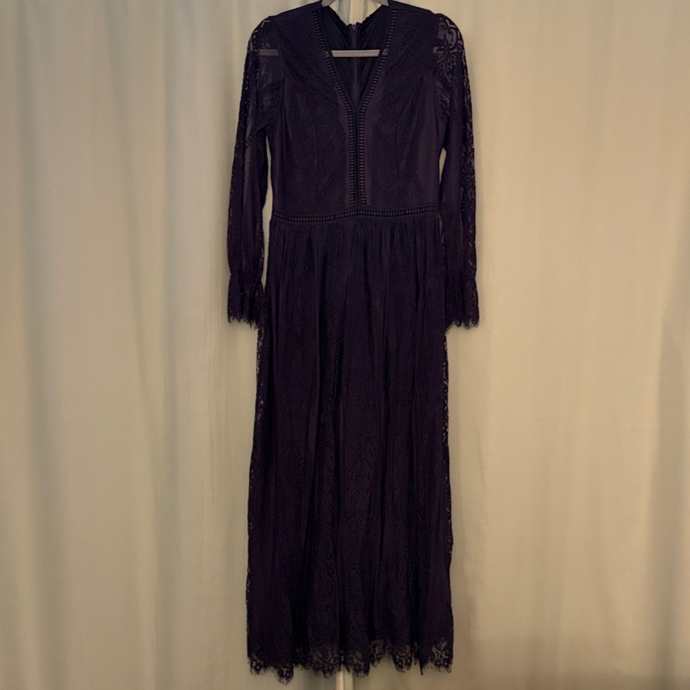 Elegant‎ Purple Lace Maxi Long Sleeve Bohemian Dress, size L